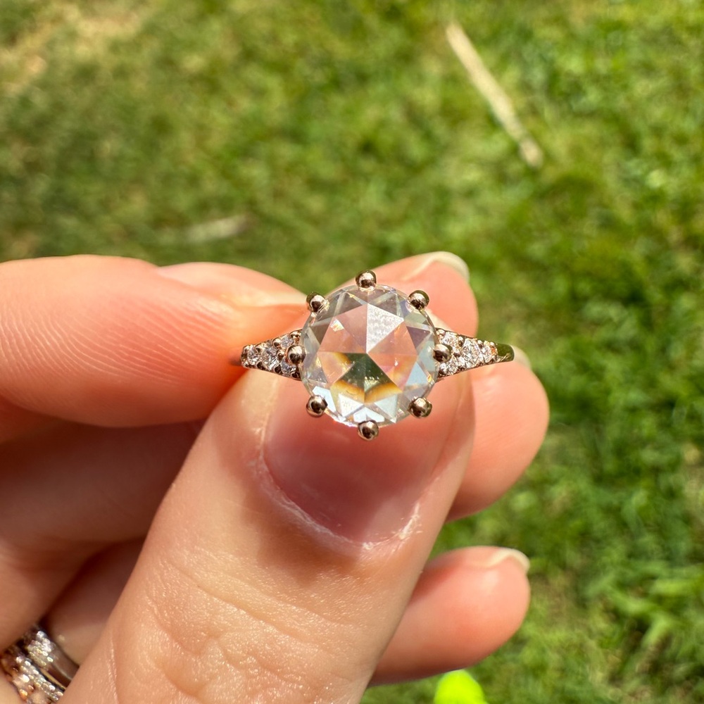 14k rose gold rose cut moissanite ring